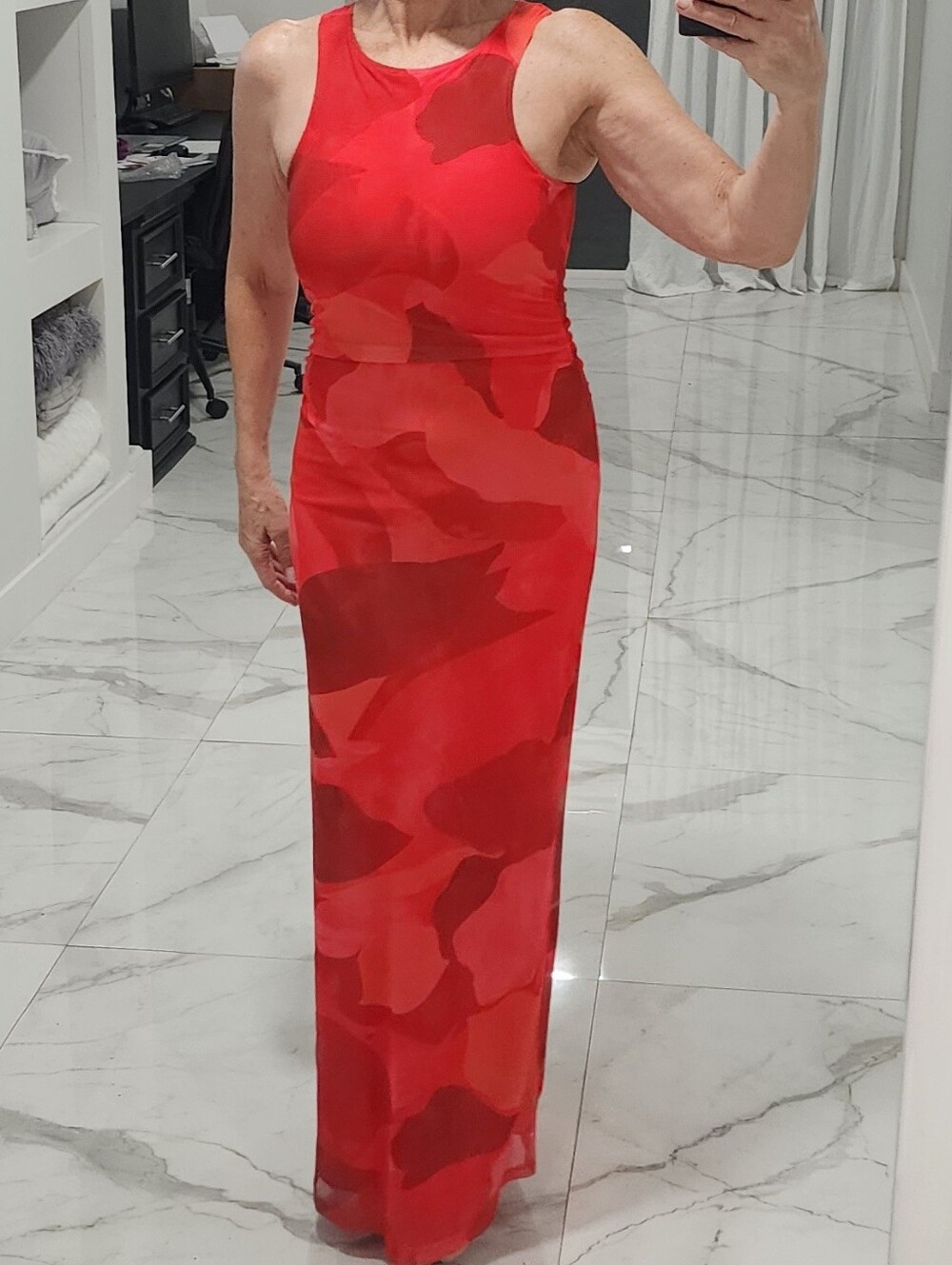 Red Sleeveless Maxi Dress - Bold Red Pattern